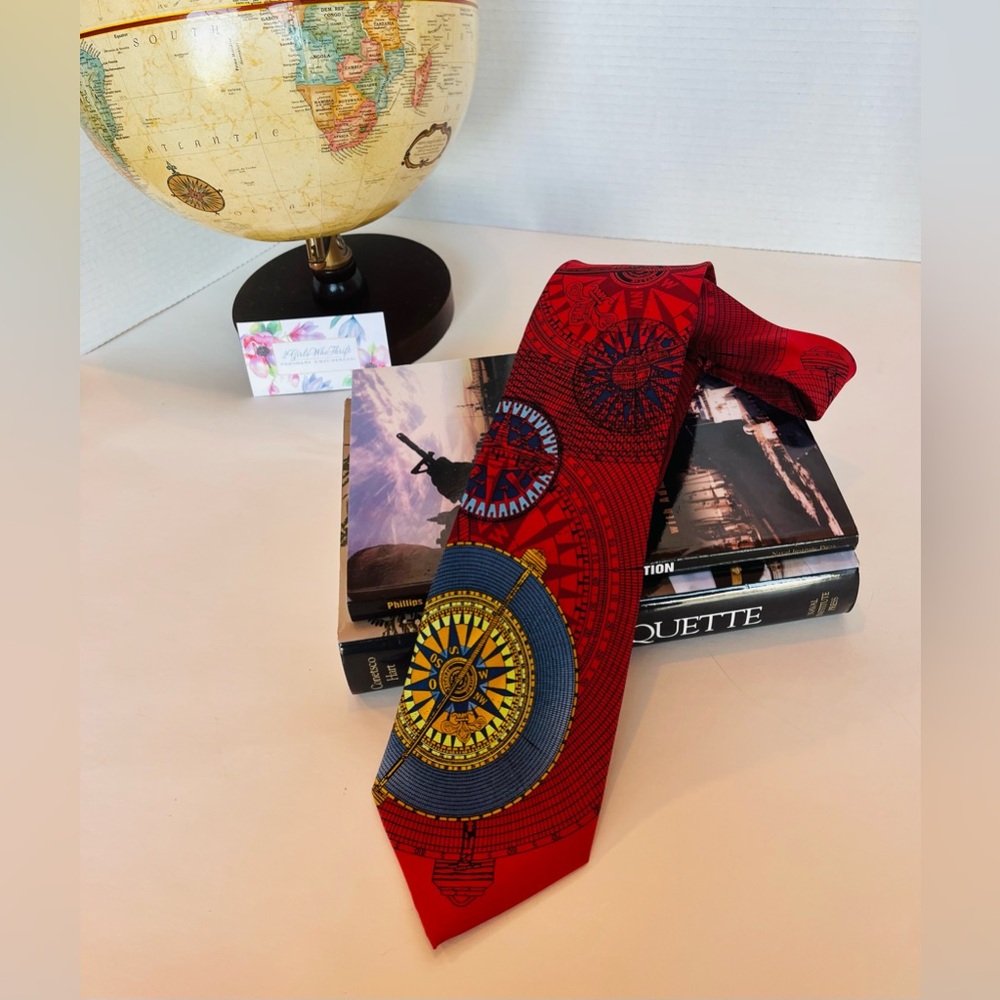 MYSTIC SEAPORT Museum Necktie 100% Silk TOURIST Maritime Nautical Compass 3.5/58